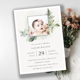 Carte De Remerciements Green Eucalyptus Fern Foliage Photo Baptême Invita
