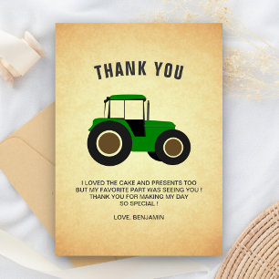 Carte De Remerciements Green Farm Tractor Anniversaire de enfant Party