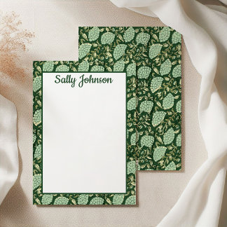 Carte De Remerciements Green Floral Block Print, Customized Stationery
