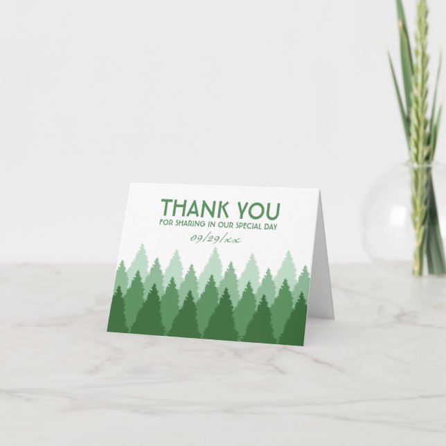 Carte De Remerciements Green Forest Range Mariage de bois (Devant)