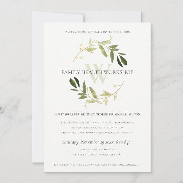 CARTE DE REMERCIEMENTS GREEN GOLD FOLIAGE WREATH ATELIER ÉVÉNEMENT INVITA (Devant)