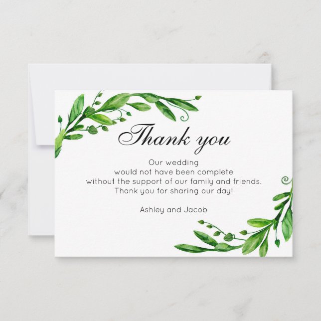 Carte De Remerciements Green, merci. Note mariage d'été botanique (Devant)
