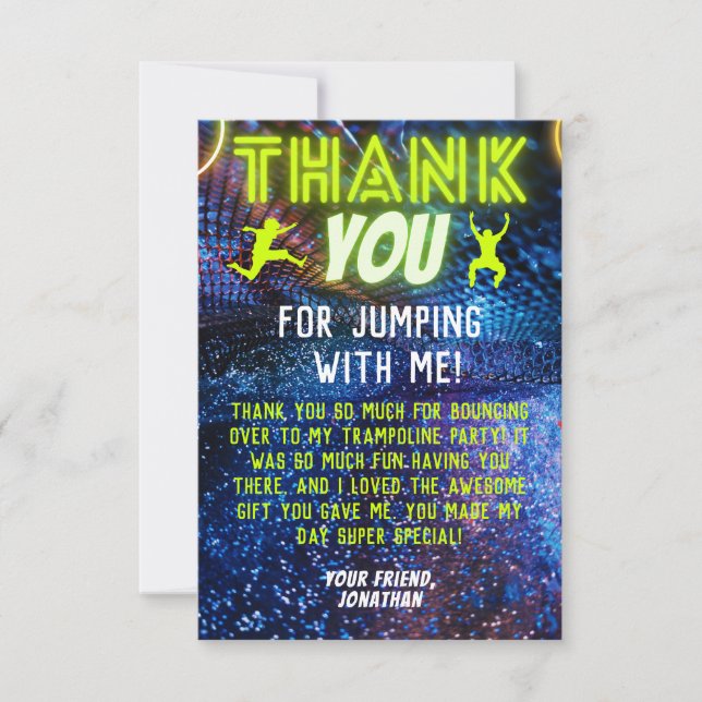 Carte De Remerciements Green Neon Glow Boys Trampoline fête d'anniversair (Devant)