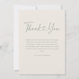 Carte De Remerciements Green Oh Baby Coeur Calligraphie Baby shower simpl