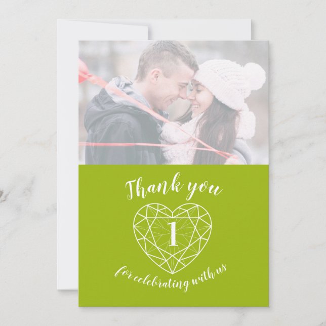Carte De Remerciements Green Peridot coeur anniversaire 1 ans photo (Devant)