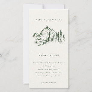 Carte De Remerciements Green Pine Woods Mountain Sketch Wedding Invitatio