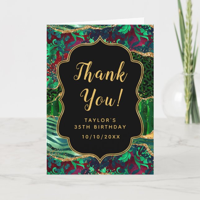 Carte De Remerciements Green Safari Agate Anniversaire (Devant)