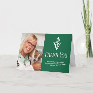 Carte De Remerciements Green Veterinary School Graduation Photo personnal