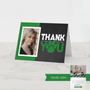 Carte De Remerciements Green & White Empreinte de patte Graduation 2 Phot