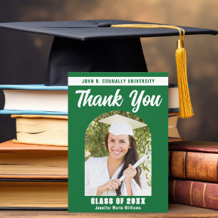 Carte De Remerciements Green White Graduate Photo Arch Graduate