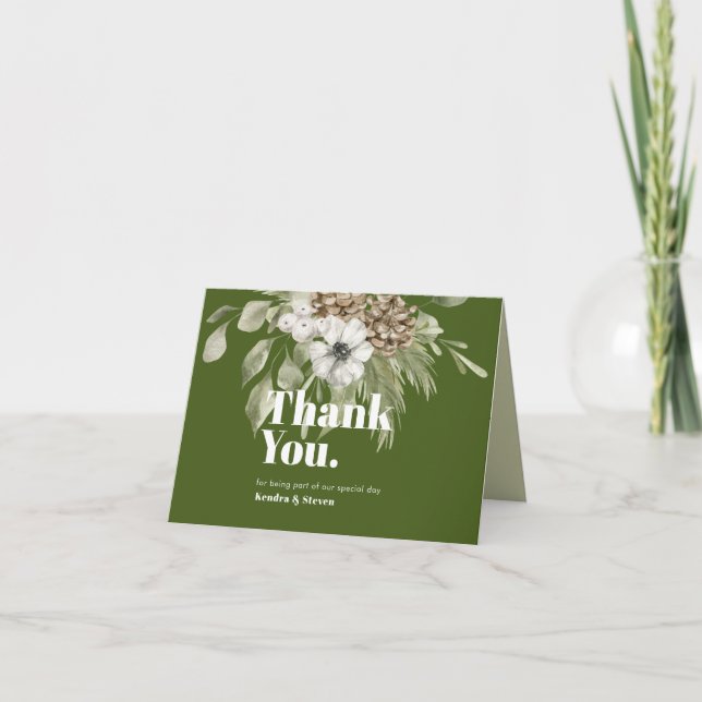 Carte De Remerciements Green & White Winter Forest Bouquet Moderne (Devant)