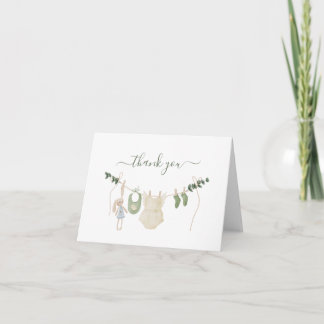 Carte De Remerciements Greenery Baby Shower Party Boho Baby Clothesline