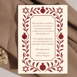 Carte De Remerciements Grenade Sympathie juive funérailles Shiva
