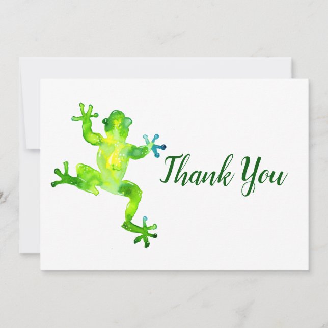 Carte De Remerciements Grenouille à aquarelle verte (Devant)