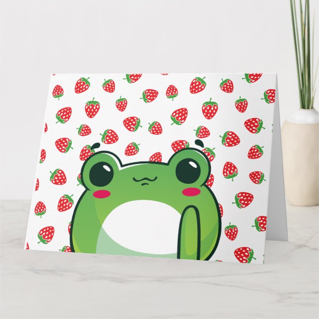 Carte De Remerciements Grenouille à fraise Kawaii (Devant)