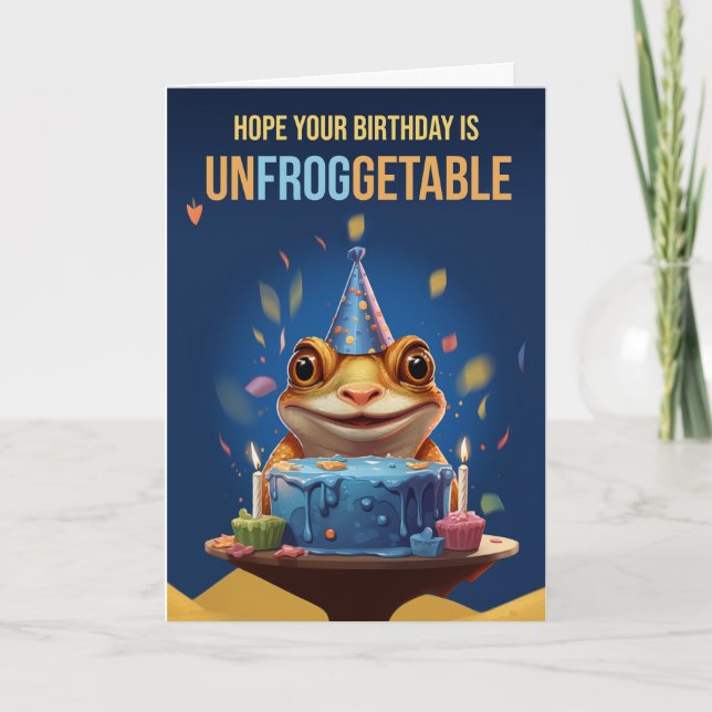 Carte De Remerciements Grenouille et savoureux gâteau d'anniversaire avec (Devant)