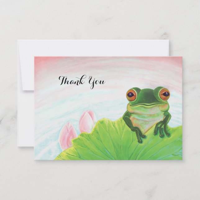 Carte De Remerciements Grenouille verte Se détendre dans l'étang (Devant)