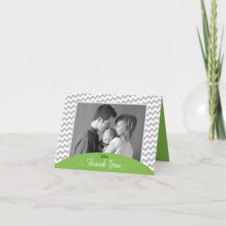 Carte De Remerciements Grey Chevron et Green Photo Thank You Cards