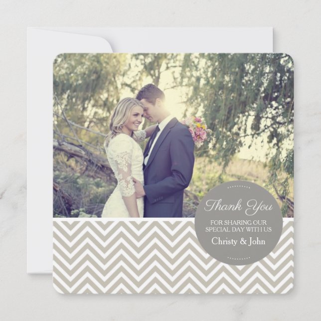 Carte de remerciements gris de mariage de Chevron (Devant)