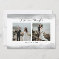 Carte de remerciements gris de photo de mariage