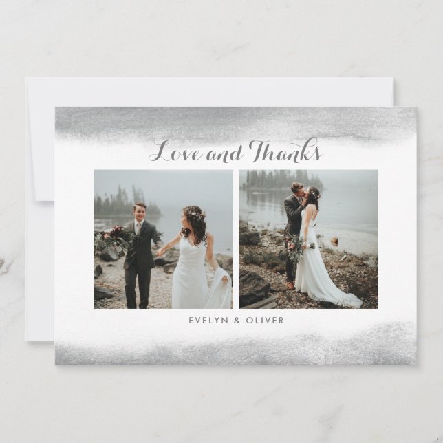 Carte de remerciements gris de photo de mariage (Devant)