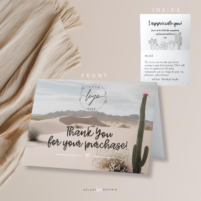 Carte De Remerciements Gris souris | Boho | Esthétique | Cactus (Créateur téléchargé)