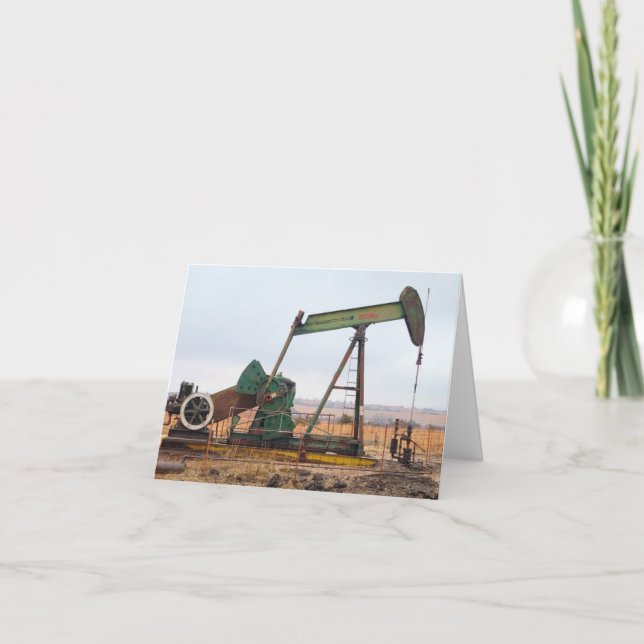 Carte De Remerciements Grosse valet verte dans un champ pétrolifère (Devant)