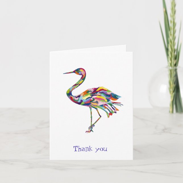 Carte De Remerciements Grue Aquarelle originale Whimsical (Devant)