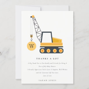Carte De Remerciements Grue de construction mignonne pour bébé Shower