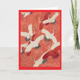 Carte De Remerciements Grues volantes en Kimono rouge Or personnalisable