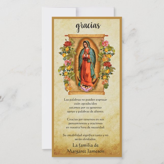Carte De Remerciements Guadalupe Vierge Marie Condolence espagnole (Devant)