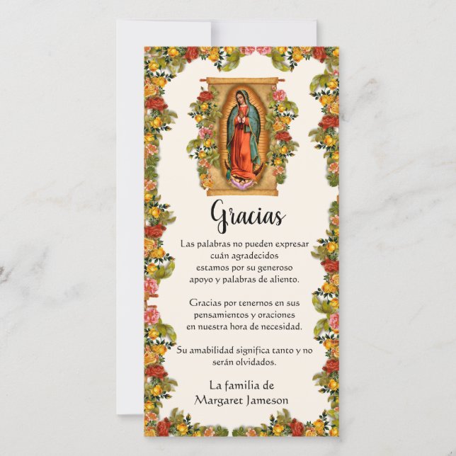 Carte De Remerciements Guadalupe Vierge Marie Condolence espagnole (Devant)