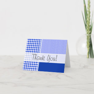 Carte De Remerciements Guingan bleu mignon ; Checkered