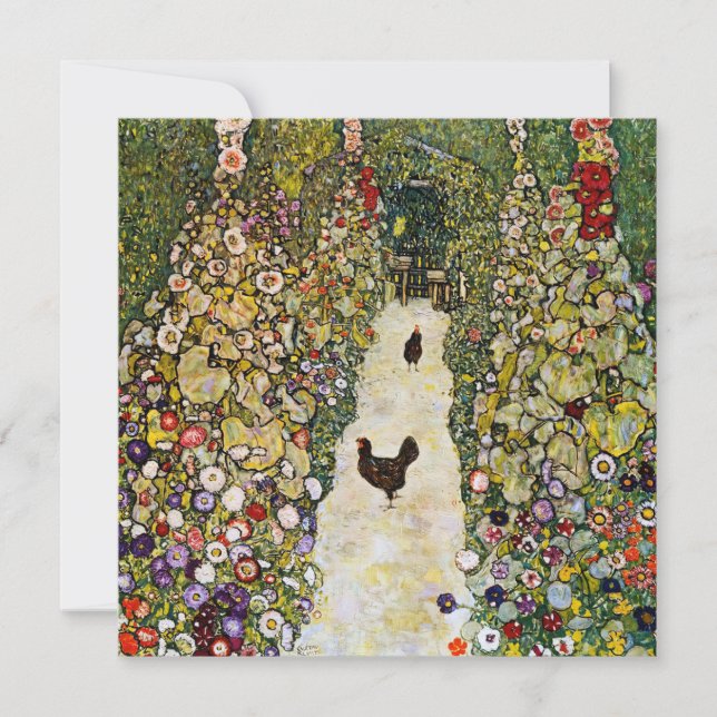Carte De Remerciements Gustav Klimt - Chemin du jardin avec poulets (Devant)