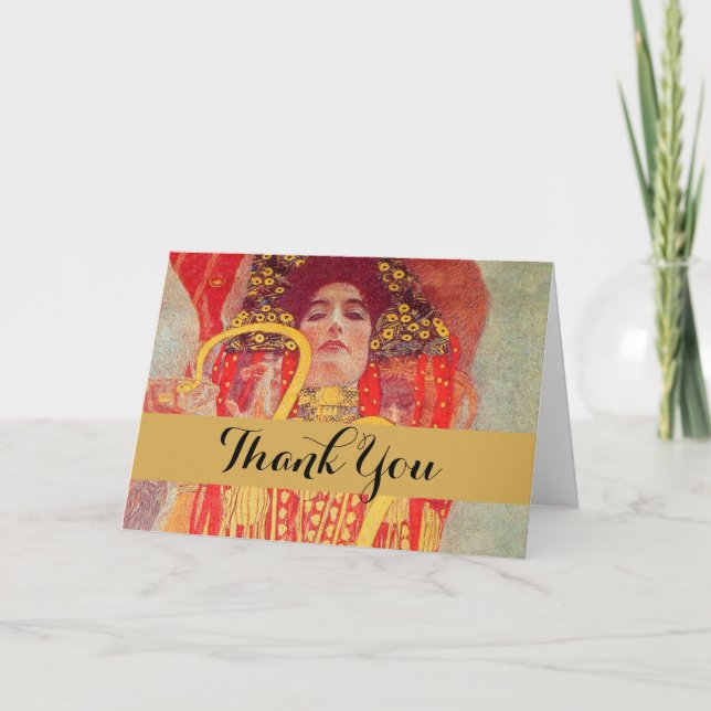 Carte De Remerciements Gustav Klimt Red Woman Gold Snake Peinture (Devant)