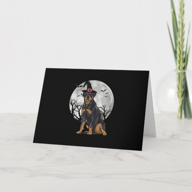 Carte De Remerciements Halloween Casquette de sorcière de chien de Rottwe (Devant)