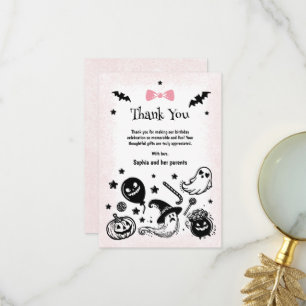 Carte De Remerciements Halloween Éffrayant simple rose ruban fille Annive