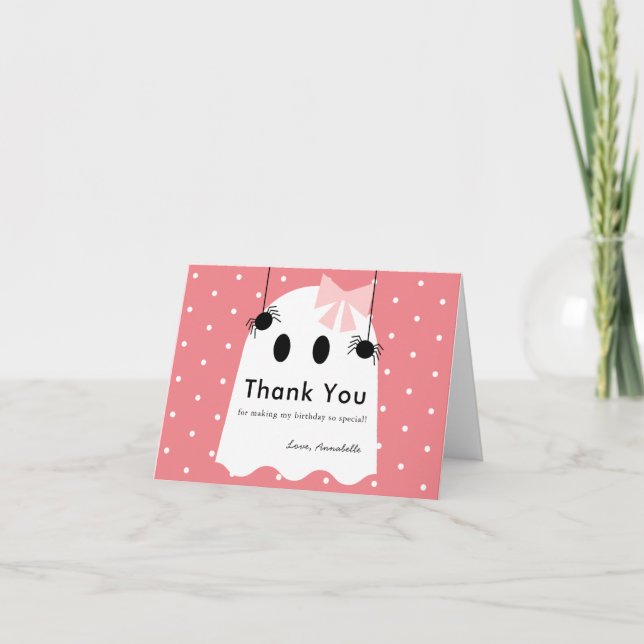 Carte De Remerciements Halloween Ghost Girl Ruban rose (Devant)