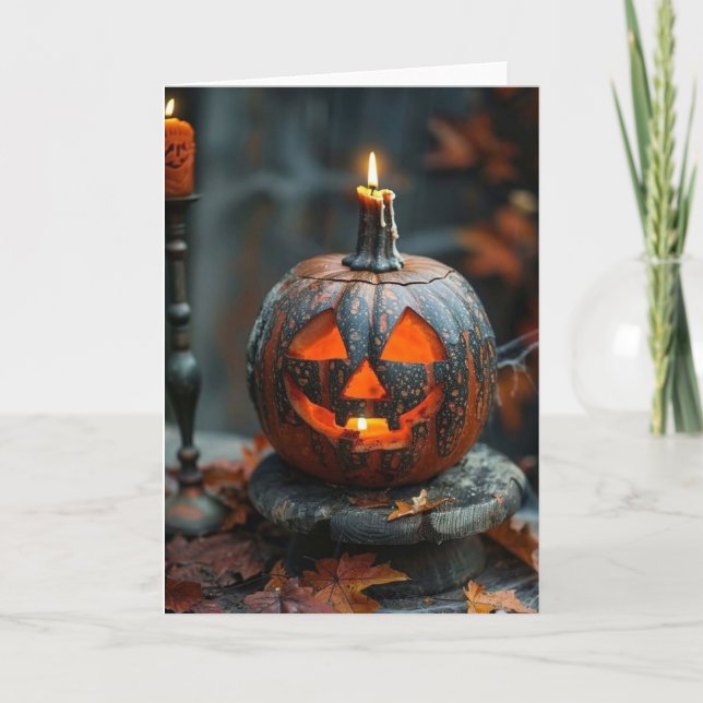 CARTE DE REMERCIEMENTS HALLOWEEN JACK-O'-LANTERN AVEC BOUGIE (Devant)
