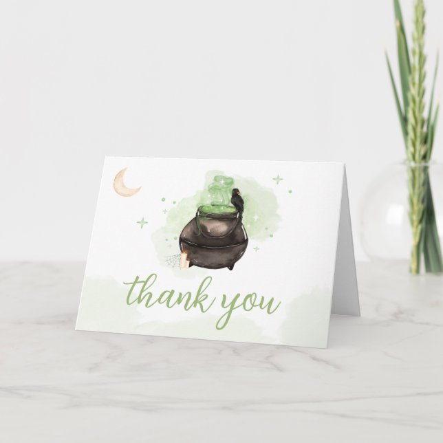 Carte De Remerciements Halloween verte Un bébé brasse Baby shower (Devant)