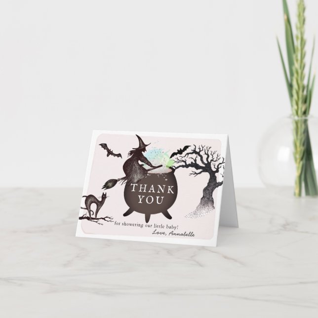 Carte De Remerciements Halloween Witch Cauldron Baby shower rose (Devant)