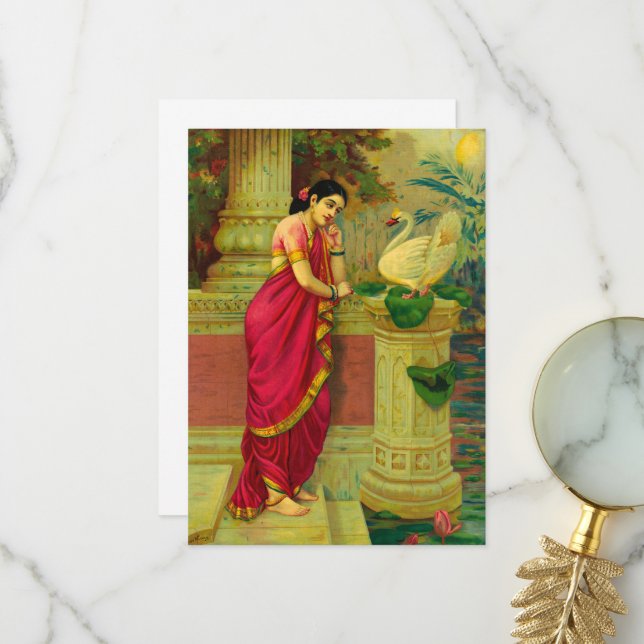 Carte De Remerciements Hamsa et Damayanti par Raja Ravi Varma (Devant/Arrière en situation)