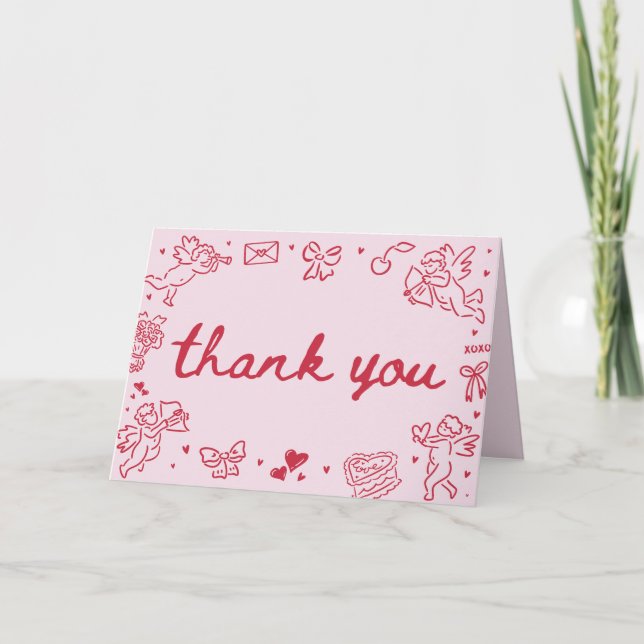 Carte De Remerciements Hand Drawn Valentine Sweetheart Thank you card (Devant)
