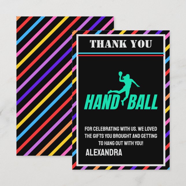 Carte De Remerciements Handball Birthday Party, Handball Girl Player  (Devant / Derrière)