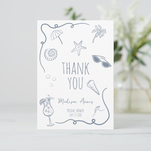 Carte De Remerciements HandDrawn Beach Doodle Thank You Bridal Shower (Debout devant)