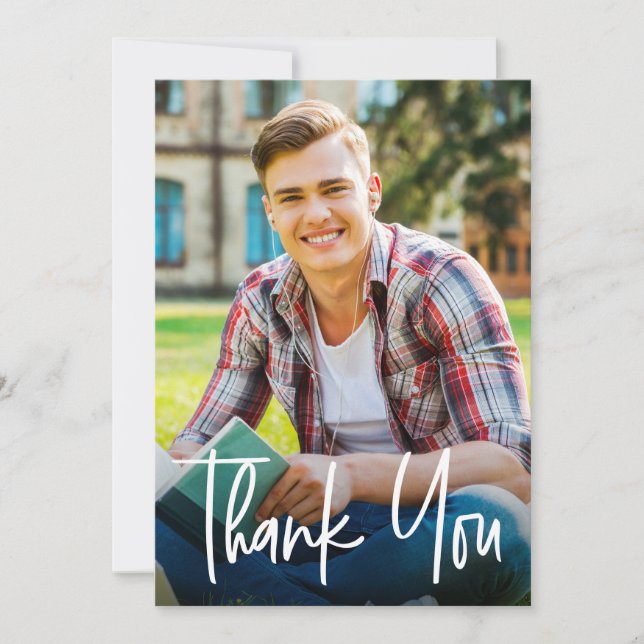 Carte De Remerciements Handlettering Script Graduate Photo Graduation (Devant)