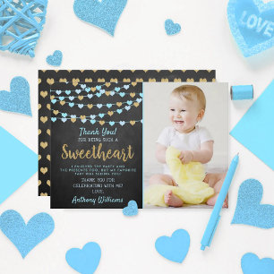 Carte De Remerciements Hanging Love Hearts Petit Amoureux Anniversaire