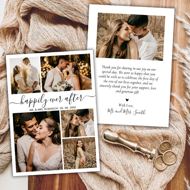 Carte De Remerciements Happily Ever After Script 5 Collage Photo Mariage (Créateur téléchargé)
