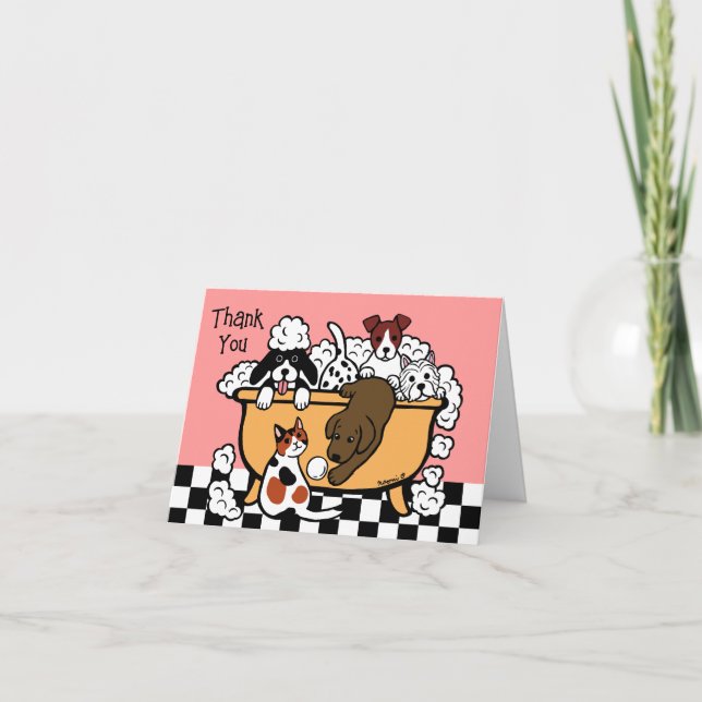 Carte De Remerciements Happy Bath Time Chocolate Labrador et les amis des (Devant)