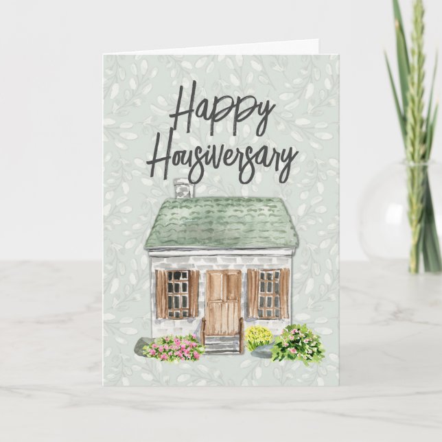 Carte De Remerciements Happy Home Anniversaire Maison aquarelle (Devant)